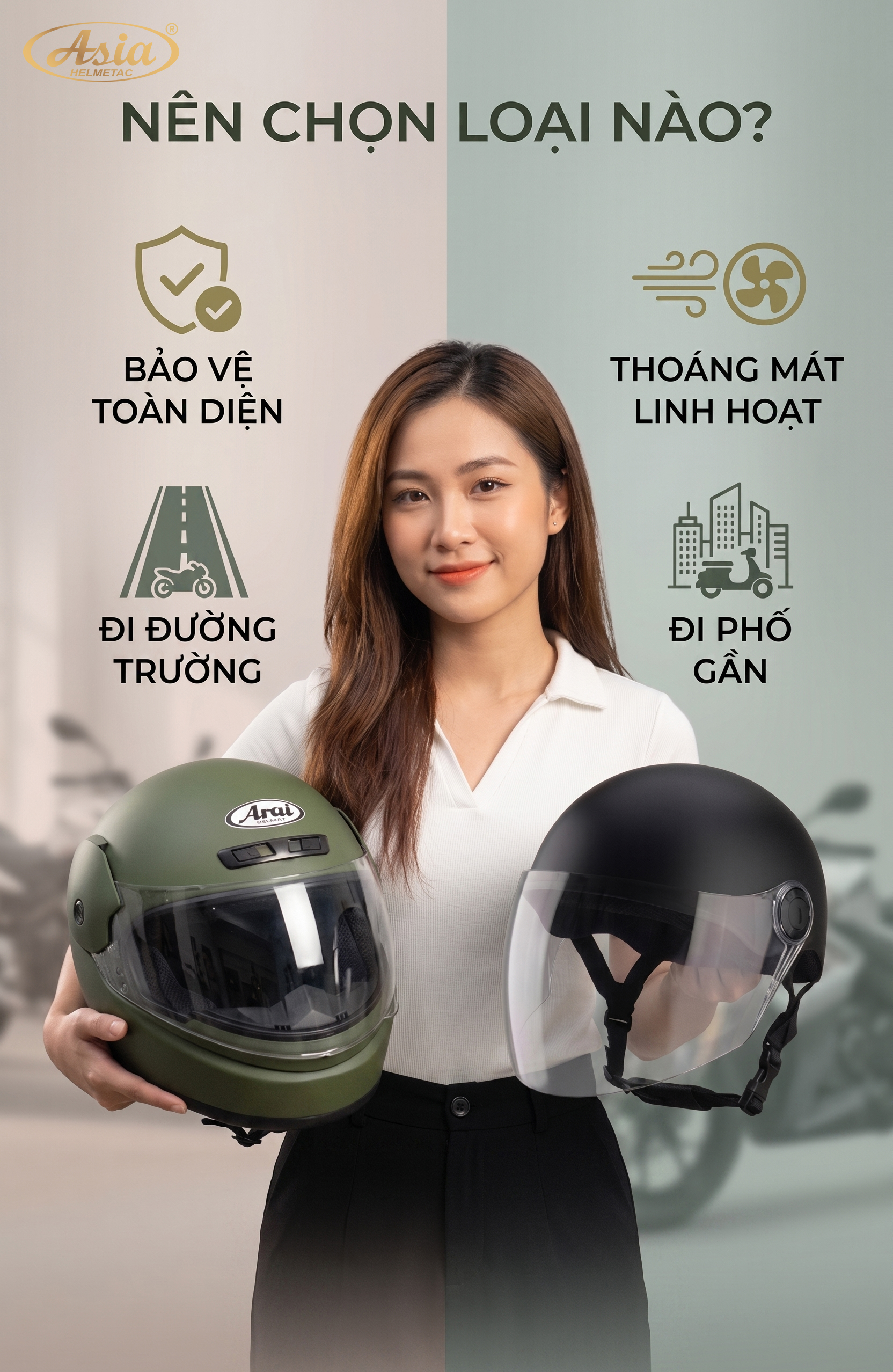 Mũ fullface hay 1/2 nên mua loại nào cho người mới? 
